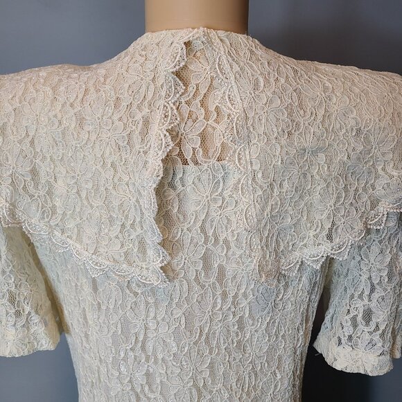 Vtg 90s Lace Romantic Dress Sz 24 Button Front Victorian Fairy Whimsical Cream - Picture 9 of 14